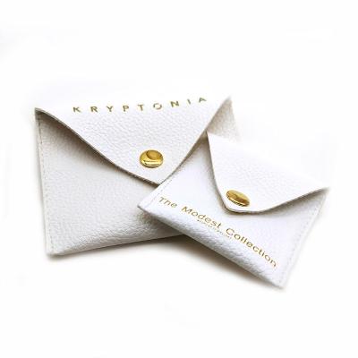 China White Leather Jewelry Pouch Vegan Tote Bag Envelope Button Pouch Gold Foil Button Jewelry Pouch Custom Logo Printing for sale