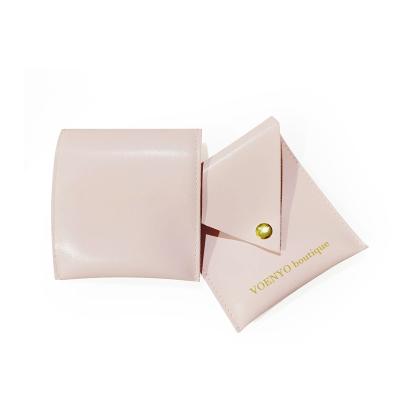 China Custom logo 8*8 vegan envelope jewelry envelope bags artificial leather pink leather jewelry pouches for sale