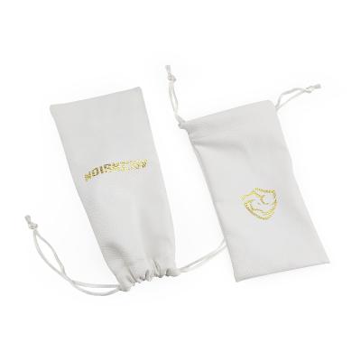 China Gold Personalized Fake Jewelry Drawstring White Textured Leather Pouch Bag Custom Logo for sale