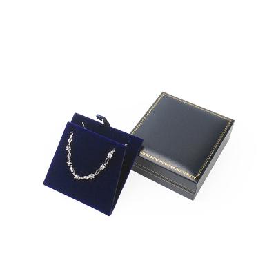 China High End Collapsible Custom Plastic Surface Bangle PU Necklace Jewelry Set Box Full Stamping Blue Logo Jewelry Case for sale