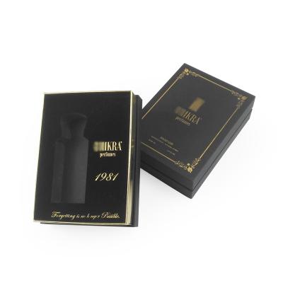 China Fully customization good quality oil perfume packaging box black logo handmade elegant strong thick paper foil for sale