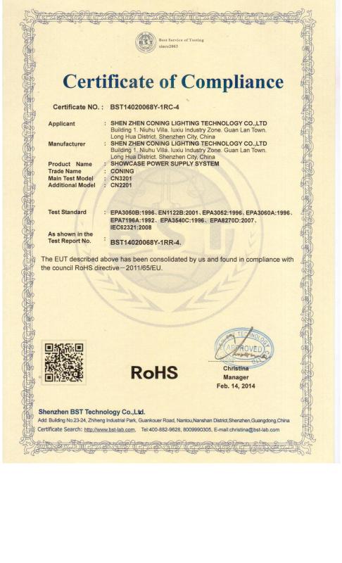 RoHS - Shenzhen Coning Lighting Technology Co., Ltd.