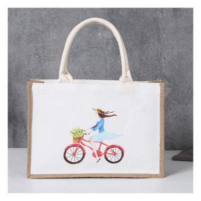 China Large Red Hessian Handled Jute Shopping Bag Reusable Jute Shopping Bag Jute Medium Shopping Bag for sale