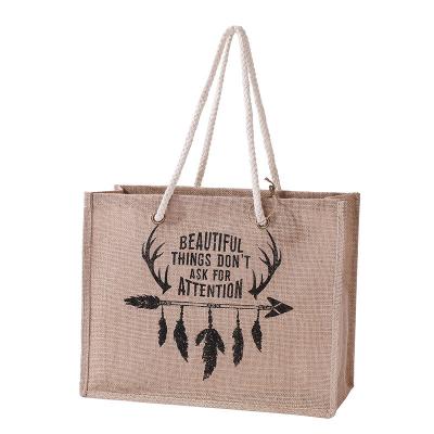 China Handled natural jute shopping bag with rope handle for sale