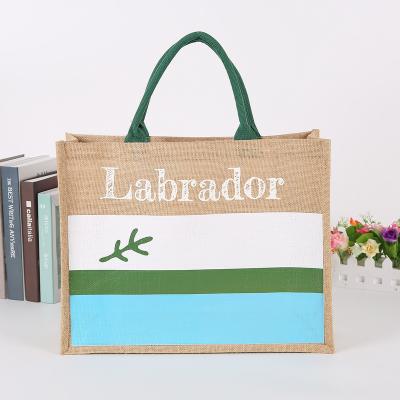 China Handled Jute Shopping Bag With Silk Screen Printing Shopping Handbags Jute Bag for sale