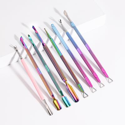 China Durable+waterproof+reusable stainless steel cuticle pusher nail pusher colorful gel nail polish remover tool kit for sale