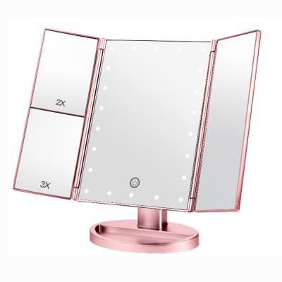 China Lighted Plastic Travel Makeup Mirror Square Folding Portable Led Makeup Desktop Mirror for sale