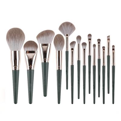 China Angular Blush Wooden Handle 14pcs Wholesale Private Label Makeup Brush Set Cosmetic Makeup Tools for sale