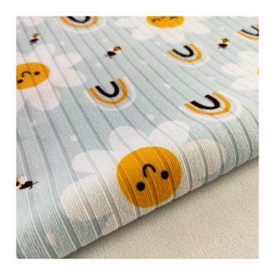 China Anti-static popular 100% polyester cute pattern knitted custom printed rib knit fabric for women garment for sale