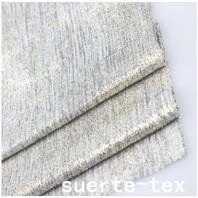 China New design anti-static polyester spandex blend lurex fabric silver mesh knit fabric for dress for sale