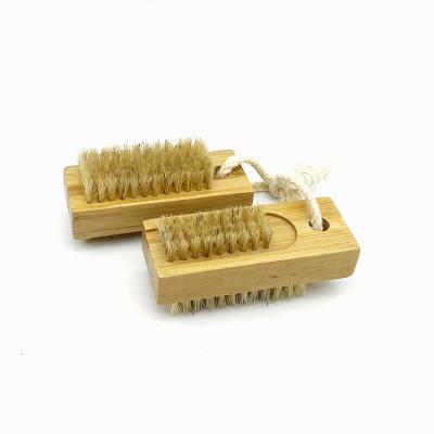 China Professional Eco-friendly Double Sided Nail Dust Brush Natural Bristle Bamboo Nail Brush For Cleaning for sale