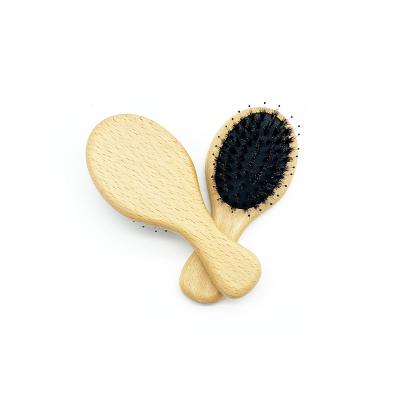 China Small Bristle Hair Brush Beech Wood Paddle Waterproof Scalp Massage Detangling Hair Brush For Girl Curly Hair for sale