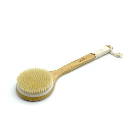 China Long Handle Logo Natural Bamboo Long Handle Custom Made High End Exfoliating Body Scrubber Bristle Bath Brush For Back for sale