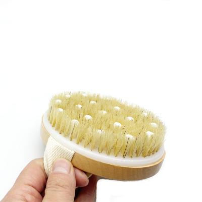 China EXFOLIATE Hot Amazon Rotated Personalized Logo Wooden Bristle Exfoliating Body Scrubber Massager Bath Brush For Shower for sale