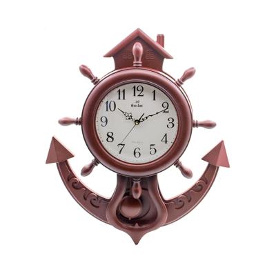 China European new type creative quick swing plastic antique style boat rudder silent fast wall clock for sale