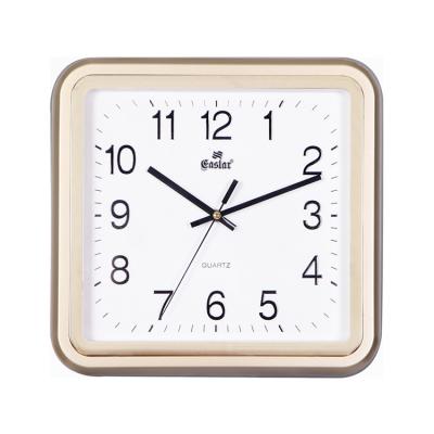 China Antique Simple Home Silent Sweep Calendar Square Gold Style 3D Quartz Plastic Wall Clock for sale