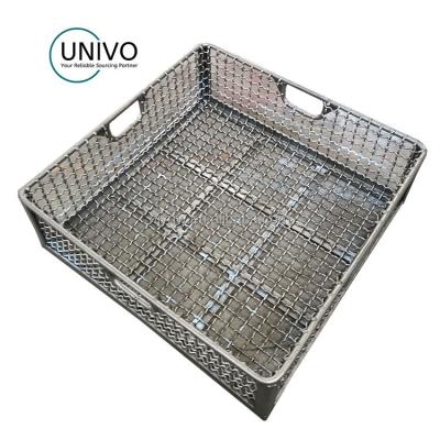 China Industry Woven Alloy Mesh Baskets Liners And Part Dividers Heat Treatment Welding Stackable Baskets WE122403 for sale