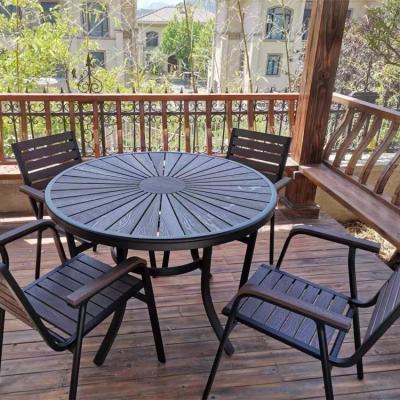 China Modern Outdoor Waterproof Outdoor Leisure Furniture Plastic Patio Garden Plastic Wooden Sets for sale