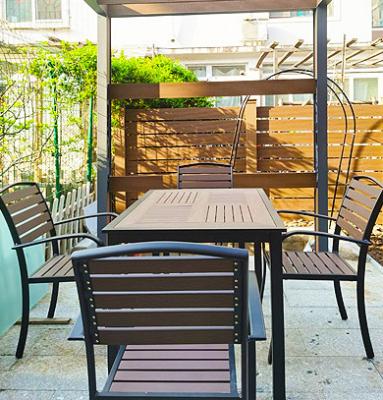 China New Style Modern Design Popular Waterproof Outdoor Furniture Plastic Wood Patio Garden Sets for sale