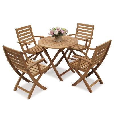 China Modern Outdoor Teak Wood Restaurant Furniture Waterproof UV Resistant Beach Table And Chair for sale