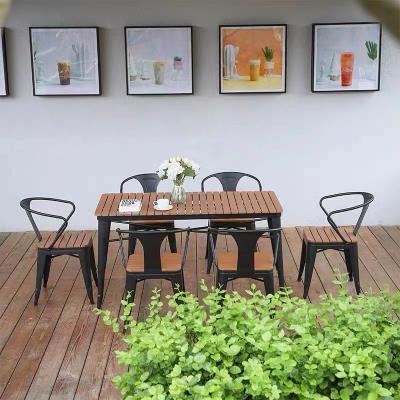 China Outdoor Metal Frame Water Proof Leisure Design Furniture Plastic Wooden Outdoor Garden Patio Set for sale