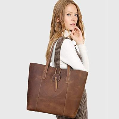 China Genuine Leather Retro Handbag Crazy Horse Shopping Bag High Quality Simple Ladies Large Capacity Leather Handbag for sale