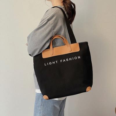 China Wholesale High Quality Fashion Korean Handbag Women's Black Shopping Canvas Tote Bag Large With Leather Handle for sale