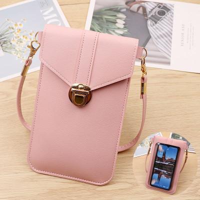 China Cell Phone Arm Sling Pouch Bag Chain Touch Screen Fashion Leather Cross Frames Cell Phone Filter High Quality - Body Touch Screen Purse Phone Bag for sale