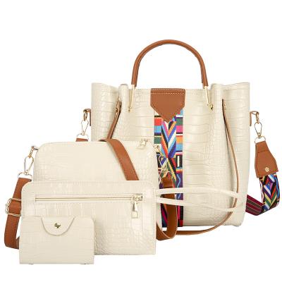 China New fashion crocodile pattern handbag set 4pcs with a bunch set bags fashion shoulder handbag for sale