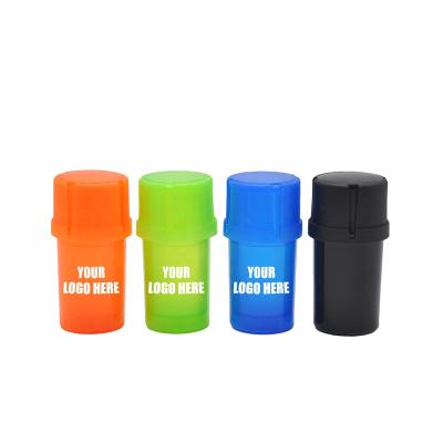 China Plastic Herb Grinder Container Smoking Tobacco Dry Herb Cap Grinder Custom Logo Bottle for sale