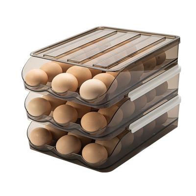 China Transparent Kitchen Egg Freshness Preservation Fridge Rack Egg Drawer Holder Refrigerator Plastic Egg Tray With Lid for sale