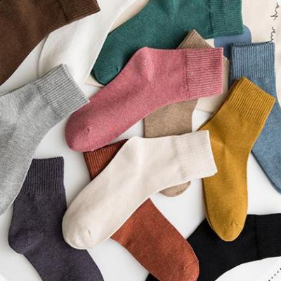 China QUICK DRY ladies socks autumn and winter cotton anti slip socks breathable comfortable solid tube mid stockings for sale