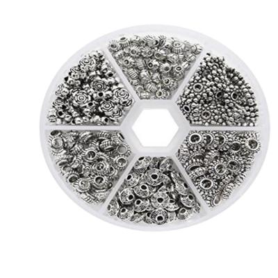 China Hot Selling DIY Jewelry Accessory Spacer Tibetan Silver Beads 300 Pcs 6 styles in one box for sale