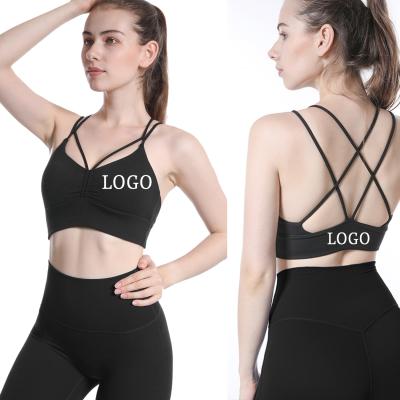 China Custom Designer Empty Breathable Sports Bra Yoga Tops Removable Padded Free Wire Yoga Workout Bras for sale