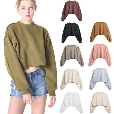 China Simple Viable Hoodies 9 Colors Shear Thick Crop Top Sweatshirt Female Casual Pullover Hoodies for sale