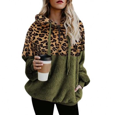 China Other Custom OEM Women Apparel Zipper Fleece Leopard Hoodie For Women for sale