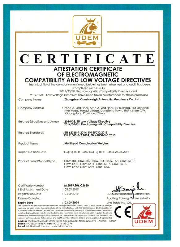 CE - Zhongshan Combiweigh Automatic Machinery Co., Ltd.