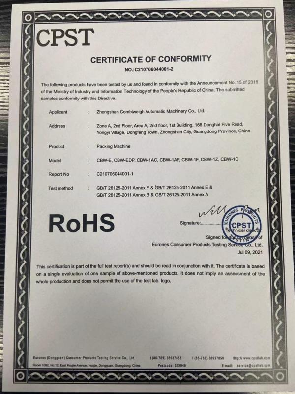 RoHS - Zhongshan Combiweigh Automatic Machinery Co., Ltd.