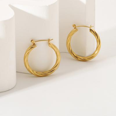 China FASHIONABLE Women Earrings Stainless Steel Jewelry Hypoallergenic Gold Plated Hoop Earrings Twisted 18K Circle Earrings for sale