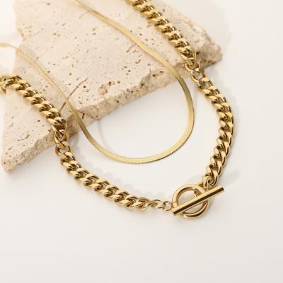 China Best Selling Punk Multilayer Snake Chain Choker PVD Gold Plated Stainless Steel Miami Double Layered Necklace Jewelry for sale