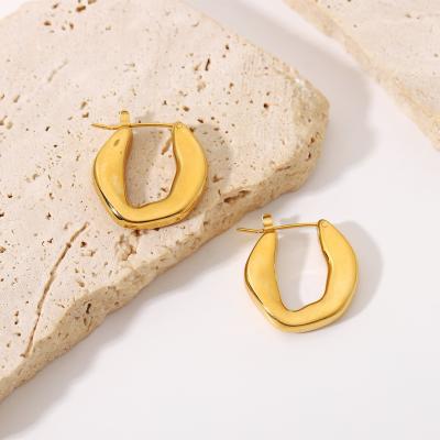 China Trendy 18K Gold Diamond Earrings Hollow Stainless Steel Geometric Circle U Shaped Irregular Earrings for sale