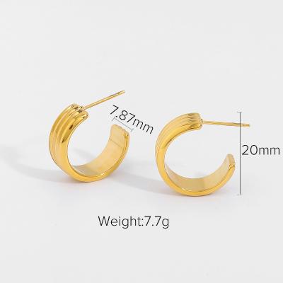 China FASHIONABLE Daily Jewelry Trendy 18k Gold Plated Stainless Steel Tri-ply Hoop Earrings CC for sale