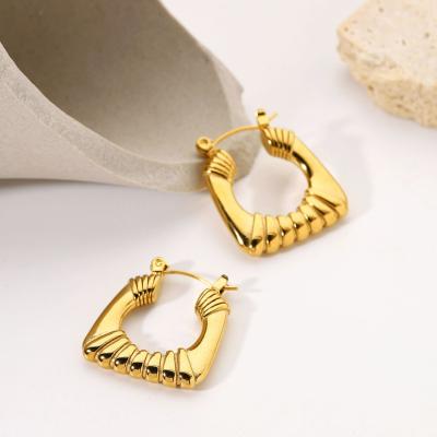 China TRENDY Personalized Stainless Steel Jewelry 18k Gold Plated Trapezoid Statement Circle Earrings For Women for sale