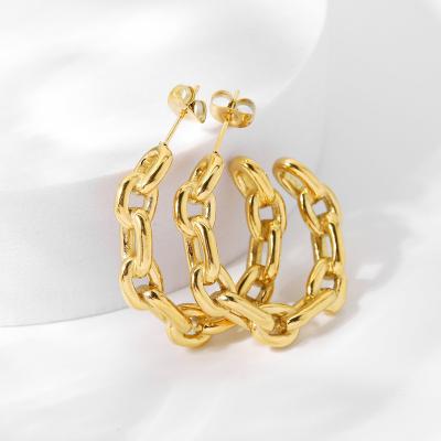 China FASHIONABLE Hot Selling 18K Gold Stainless Steel Cuban Link Chain Circle Geometric Locking Earrings Big For Women Jewelry for sale