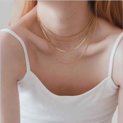 China CLASSIC Delicacy Simple Stainless Steel Multi Layer Chain Choker Necklace 18k Gold Plated Multi Layered Necklace For Women for sale