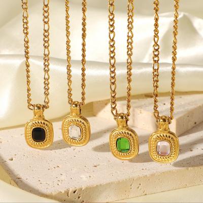 China FASHIONABLE Hot Selling Stainless Steel Gold Plated Crystal Gemstone Pendant Necklace Jewelry for sale