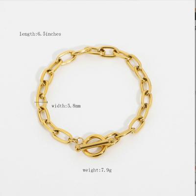 China Best Selling FASHIONABLE Gold Link Chain Paperclip Bracelet OT Toggle Gold Plated Stainless Steel Oval Link Chain Bracelet for sale