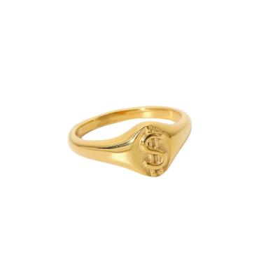 China TRENDY Personalized Jewelry Dollar Sign Ring Gold Plated 18k Stainless Steel Seal Rings for sale