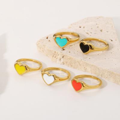 China FASHIONABLE Hot Selling 18K PVD Gold Plated Colorful Enamel Rings Stainless Steel Heart Shape Enamel Rings For Women for sale