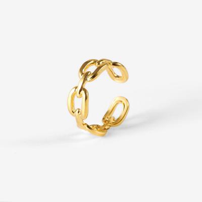 China FASHIONABLE New Square Buckled Cuban Chain Link Open Rings Stainless Steel Jewelry 18k Gold Plated Adjustable Finger Ring For Women for sale